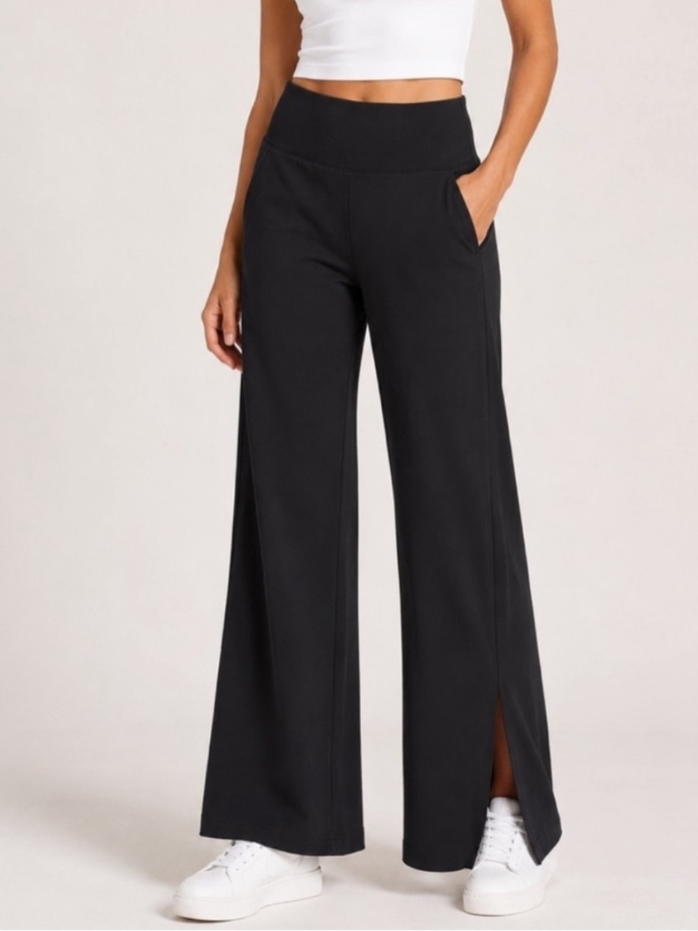 Athleta Black Wide-Leg Split-Hem Lounge Pants